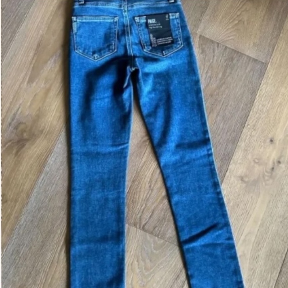 PAIGE Hoxton Slim Raw Hem High Rise Jeans 23 Eiffel Distressed NWT - Picture 3 of 9